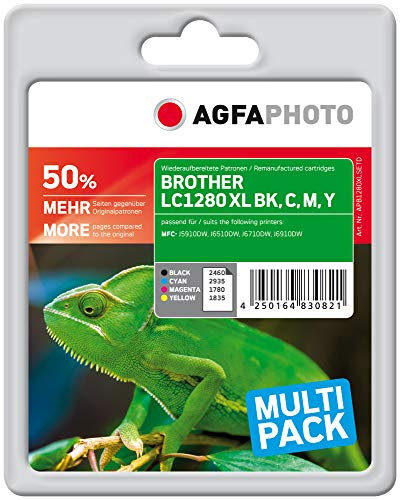AgfaPhoto APB1280XLSETD Toner für Brother MFCJ6510, 1 x 60 ml schwarz / 3 x 15ml, cyan, magenta und gelb
