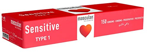 Masculan Typ 1 (sensitive) 150 Kondome - Vorratsbox - rosa gefärbt, zart, gefühlsecht