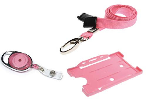 ID Card It, Ausweishalter, ID Umhängeband and Yoyo Ausweiskartenhalter Set Credit card size (86x54mm) Pink With Metal Clip