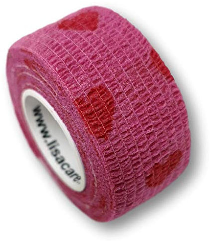 Pflasterverband, Wundpflaster, Kinderpflaster, Tierpflaster, elastisch & ohne Kleber, 2,5cm breit (10er Packung, Herzen Rosa)