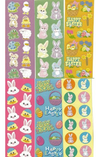 100 ~ Ostern Aufkleber Blatt ~ über 1000 Aufkleber ~ Blatt ca. 5,1 x 15,2 cm ~ New ~ Hasen, Eier, Küken, Körbe, Narzissen, Frösche, Schildkröten, mehr.