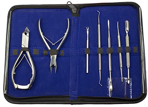 Pediküre-Set - Nagelpflege Etui aus Kunstleder - 7-teilig - Nagelzange - Nagelschere - Hautschere - Nagelfeile - Eckenfeile - Nagelhautschieber