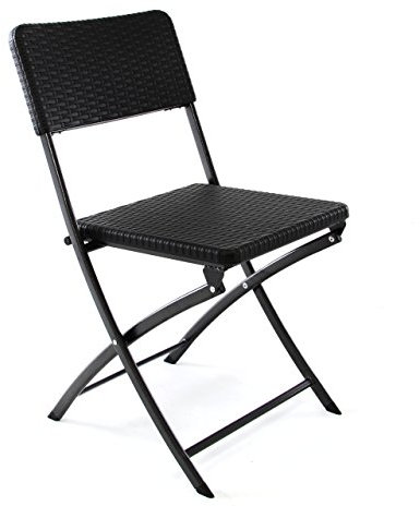 Nexos Trading Klappstuhl schwarz in Rattan-Optik Gartenstuhl Balkonstuhl 80 x 40 cm Campingstuhl Bistrostuhl Kunststoff Metallgestell wetterfest pflegeleicht