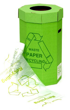 Acorn Green Paper Recycling Bin for Recycled Waste Capacity 60 Litres 360mm x 677mm Ref 402565 (Pack of 5) Made in the UK for a lower carbon footprint