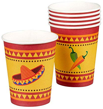 Boland 54410 - Papp-Becher Fiesta, 6 Stück, 250 ml Füllmenge, Mexiko, Einweg-Becher, Getränke, Mottoparty, Party-Geschirr