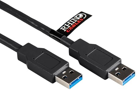 rhinocables USB 3.0 A to A Male Cable Flat Plug End Superfast Data Transfer Sync Wire for External Hard Drive Enclosures, DVD, Blu-ray, PC, Laptop 'Black, 2m' | Reliable Connections; Achieve consistent performance with gold plated connectors; crafted for durability and minimal