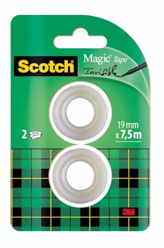 Scotch Nastro adesivo Magic - 2 Rotoli da 19 mm x 7,5 m - Nastro Trasparente Opaco e Scrivibile Ottimo per Casa, Ufficio e Scuola