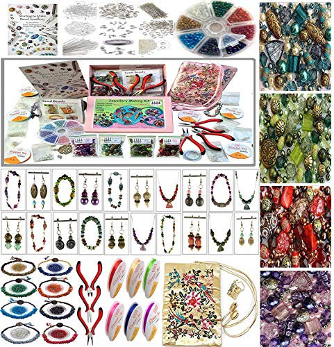 Adults Deluxe Jewelry Making Beads Mix Pliers Findings Starter Kit Gift Set by Sabrikas Giftware