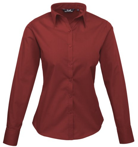 Premier Fitness Women's Poplin Long Sleeve Blouse Regular Fit Long Sleeve Blouse, Red (Burgundy), 10 (Manufacturer Size:10)