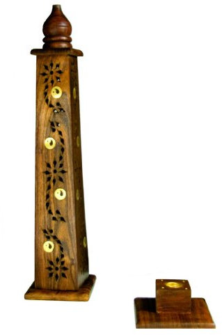 Rucherstbchenhalter - Turm-Holzhalter fr Rucherstbchen und Rucherkegel mit Yin-Yang - Hhe ca. 30 cm, unten ca. 10 cm
