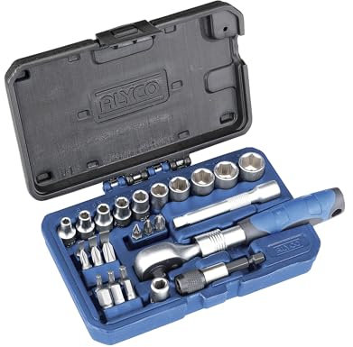 Alyco -Juego 29 Piezas Vasos 1/4 + carraca Extensible + adaptadores + Puntas en maletin plástico - 192195
