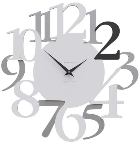 CalleaDesign Moderne Wanduhr schwarz Russell, große Ziffern, geräuschlos, handgefertigt in Italien, ideal für das Wohnzimmer [Schwarz, Aluminium, Weiß]