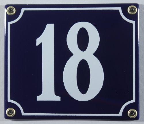 Buddel-Bini Wetterfestes Emaille Hausnummernschild Nr. 18 blau/weiß 14x12 cm sofort lieferbar