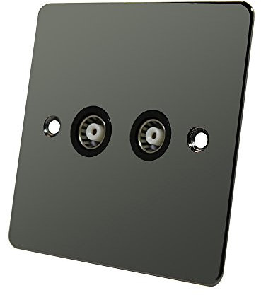 Flat Plate Black Nickel 2 Gang TV Socket - Double 2-Gang Aerial Coaxial Female Socket