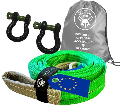 Desert Fox Winch Berge Set mit 2 x 5/8 Schäkel u. 14t 1,5 m Baumgurt Abschleppseil Abschleppgurt Baum Fällarbeiten entspricht EN 1492-1 Forst-Set (1,5 m Gurt 2 Schäkel 5/8 Zoll)