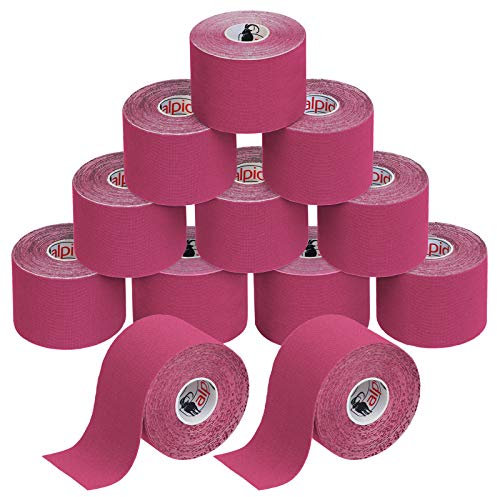 ALPIDEX Kinesiologie Tape 1/3/ 6/12 Rollen Viele Farben 5 m x 5 cm Anwendungsbroschüre Elastisch Wasserfest Hautfreundlich Physio Muskel Tape Set, Farbe:pink, Menge:12 Rollen