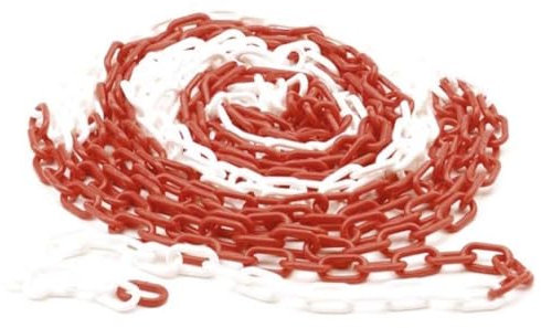 Perel Absperrkette zum Markieren, Absichern oder Absperren von Gefahrenzonen, Baustellen, Bereichen und Wegen, Innen- und Außenbereich, Kunststoff, Rot/Weiß, 10 m, 6 mm
