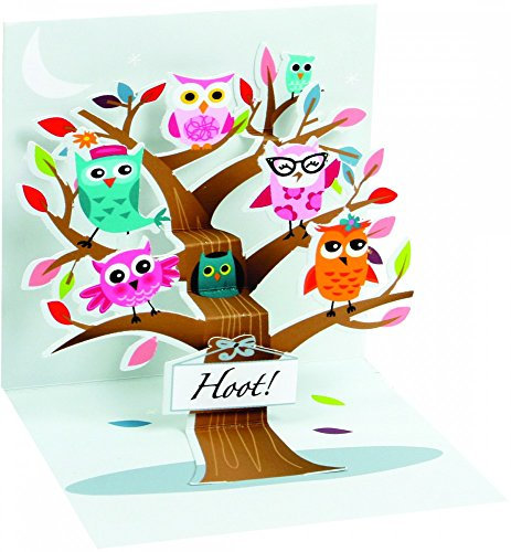 Pop Up 3D Geburtstag Mini Grußkarte PopShot Happy Birthday Eulen im Baum 7,6x7,6cm
