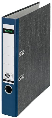 Leitz Qualitäts-Ordner, das Original, DIN A4 Aktenordner schmal, 5 cm breit, Wolkenmarmor-Papier, Recycling-Ordner, Blauer Engel, Mit 180° Mechanik, Höchste Stabilität, Blau, 10505035