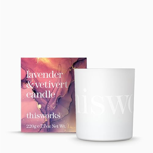 This Works Lavender & Vetivert Candle, Hand-Poured Scented Candle, 220g | Soothing aromatherapy candle with pure essential oils, 40hr burn time and recyclable glass container