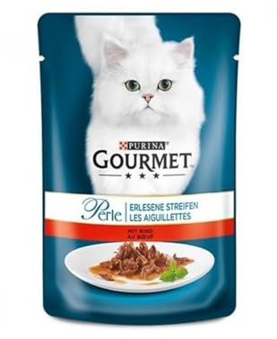 PURINA GOURMET Perle Erlesene Streifen Katzenfutter nass, mit Rind, 24er Pack (24 x 85g)