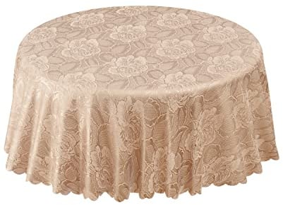 Emma Barclay Damask Rose - Jacquard Table Cloth in Coffee - 63 (160cm) Round
