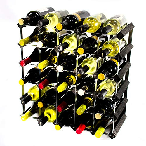 Classic 30 Bottle Black Stain Wood/galvanised Metal Wine Rack | Ready Assembled
