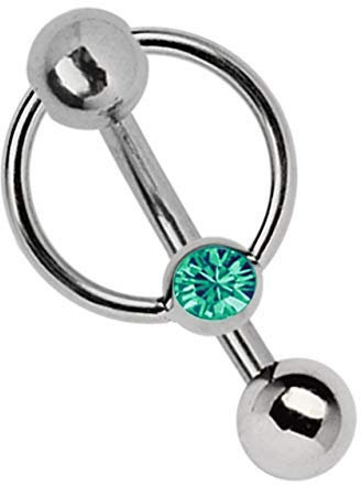 Modern Nature Piercing-Schmuck Intimpiercing Titan Banane in 1,6 x 14 mm + 5 mm Lochkugel und Klemm-Ring mit Stein in grün-türkis