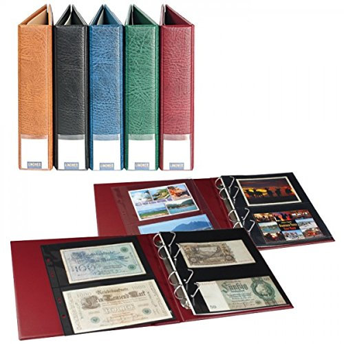 LINDNER Luxus-Sammelalbum für Banknoten/Postkarten mit 20 geteilten, beidseitig bestückbaren Folienblättern, weinrot