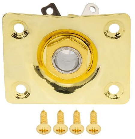 Musiclily 6.35mm Rectangle Guitar Loaded Jack Socket Plate for Les Paul Tele Electric Guitar, Gold