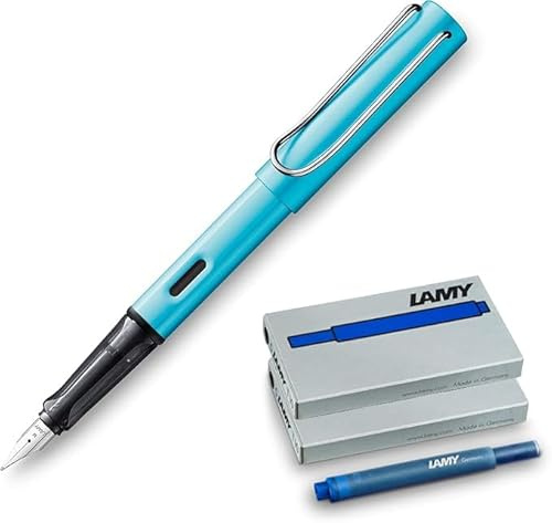 Lamy AL-star pacific Füller – Füllhalter mit ergonomischem Griff & schwarzer Stahlfeder – leichtes Aluminiumgehäuse – limitierte Auflage, Sondermodell (Feder Fein + 10 Patronen Blau, pacific)