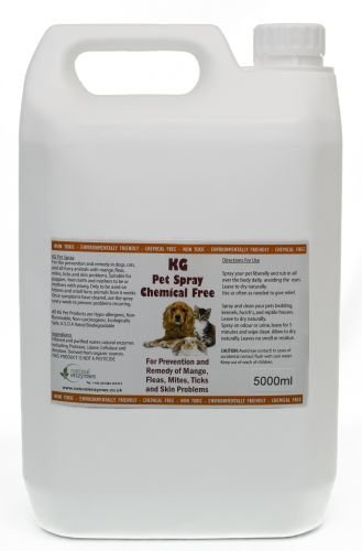 KG Pet Spray 5000ml Rids & Protects from Mange, Fleas, Ticks, Mites & Itchy Skin Problems, Promotes Hair Re-Growth. SLS, Paraben, Pesticide & Chemical Free