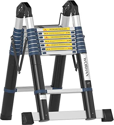 WORHAN Echelle de 5m Télescopique Aluminium Anodisé Modulable Pliable Polyvalente Escabeau Solide 500cm (5m C-Line) K5C