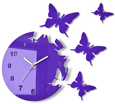 Orologio da parete salotto tondo moderno FARFALLE viola decorativo silenzioso 30 cm