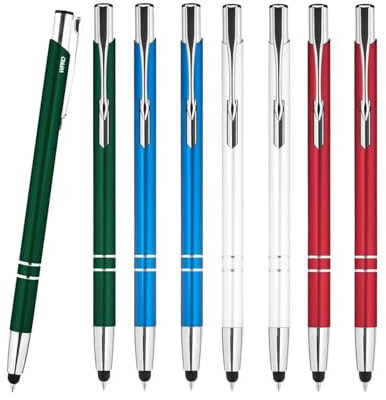 WPRO Stylosa - 8-er Set Mix - Touchpen & Kugelschreiber 2‑in‑1 - kapazitiver Eingabestift aus Aluminium für Tablet & Smartphone | präzise Spitze; farbig