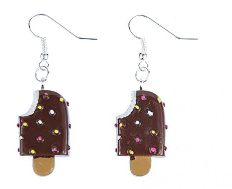 Miniblings Eis am Stiel Ohrringe Hänger Eiscreme Sommer Schokolade Süß braun - Handmade Modeschmuck I Ohrhänger Ohrschmuck versilbert