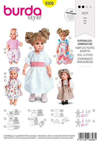 Burda Schnittmuster 8308 Puppenkleider in 2 Gr??en M 30-35 cm, L 40-45 cm