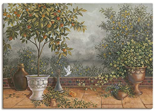 ARTLAND Wanddeko Leinwand Bilder Wandbild 100 x 70 cm Landschaften Garten Malerei Grün A5ZJ Garten I