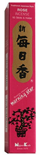 Morning Star Boîte de 50 bâtonnets d’encens japonais avec support parfum Rose