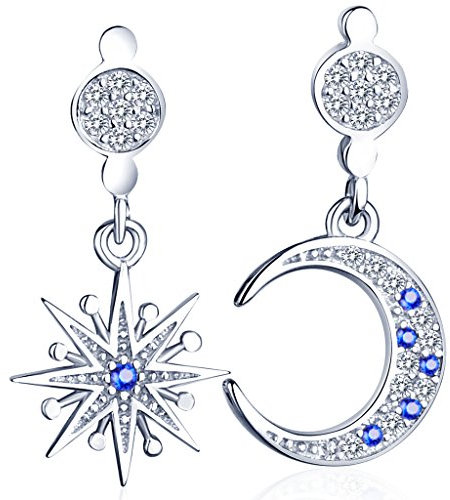 Unendlich U Boucle d'oreille femme fille, pendant d'oreille en argent 925, boucles d'oreilles lune et étoile, orné zircon, boucle d'oreille asymétriques mignon