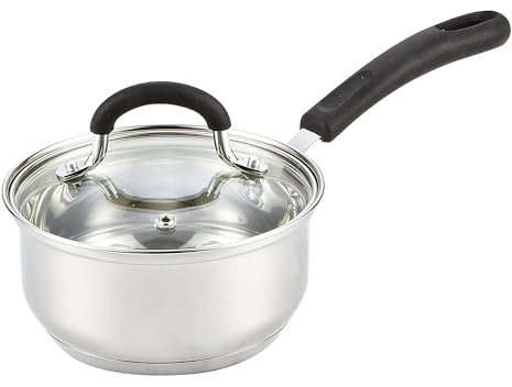 Cook N Home 2 Quart Stainless Steel Saucepan Set with Lid, Induction Compatible Milk Pots, Stay-Cool Silicone Handle, Mirror Polished 18/10 Cookware, Dishwasher & Oven Safe, Silver
