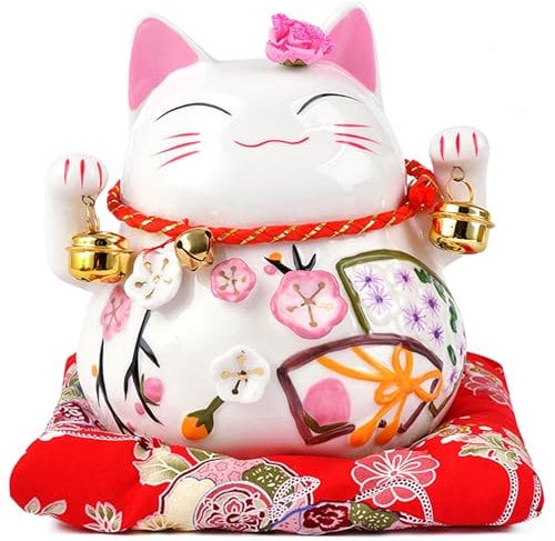 Goodwei Maneki Neko - Salvadanaio con campane, in porcellana fine (S)