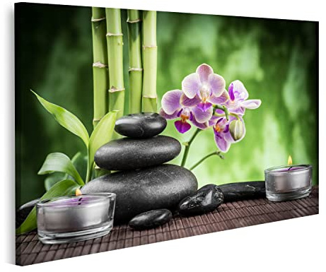 islandburner Bild auf Leinwand Spa Konzept Zen Basaltsteinen Orchidee Und Kerzen Bilder Wandbilder Poster