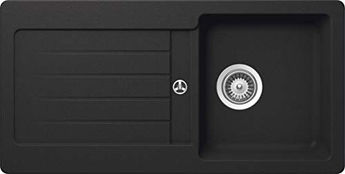 SCHOCK Küchenspüle 86x43,5 Typos D-100S Onyx - CRISTALITE® schwarz mit Abtropffläche - Küchenspüle 86x43,5 für 45 cm Unterschrank - Waschbecken Küche schwarz - Spüle schwarz Einzelbecken