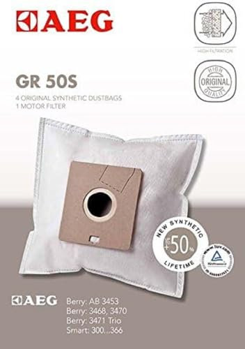 Aeg GR50S/4 Synthetic Vacuum Cleaner Bags and 1 Motor Filter for Berry 34 Smart 300 to 366