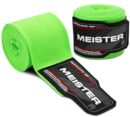 Meister Junior 108 (274 cm) Semi-Elastische Handbandagen für MMA & Boxen (Paar) - Neongrün