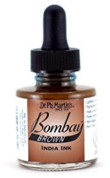 Bombay India Ink, 1.0 oz, Brown (6BY) - Highly Pigmented, Lightfast, Permanent, Waterproof - for Brush, Drawing Pen or Airbrushes