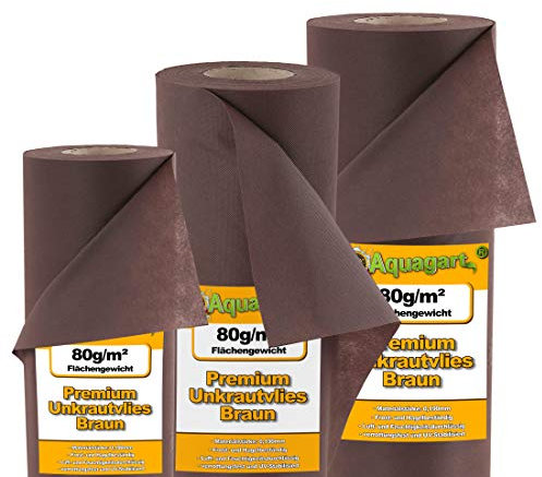 Aquagart Gartenvlies I 144m² Unkrautvlies I braun I Ideal für Rindenmulch Breiten 1,8m I 80g/m² I ohne Chemie I Luft- & Feuchtigkeitsdurchlässig I verrottungsfest