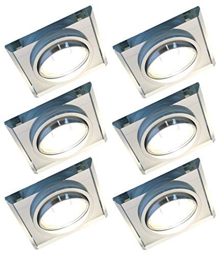 Trango 6er Pack 6729S-06M36K Einbaustrahler aus Glas handgschliffen inkl. 6x Farbtemperatur steuerbar LED Modul 3000K/4000K/6000K LED Modul nur 3cm Einbautiefe Bad Dusche