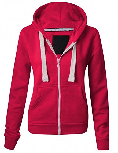 Sweat-shirt à capuche molletonnée, uni à fermeture Éclair et à manches longues, avec poches avant, sweat-shirt doux, extensible et confortable pour femmes, grandes tailles, de la taille S à XXXXXXXL (34 à 60) - Rose - Medium